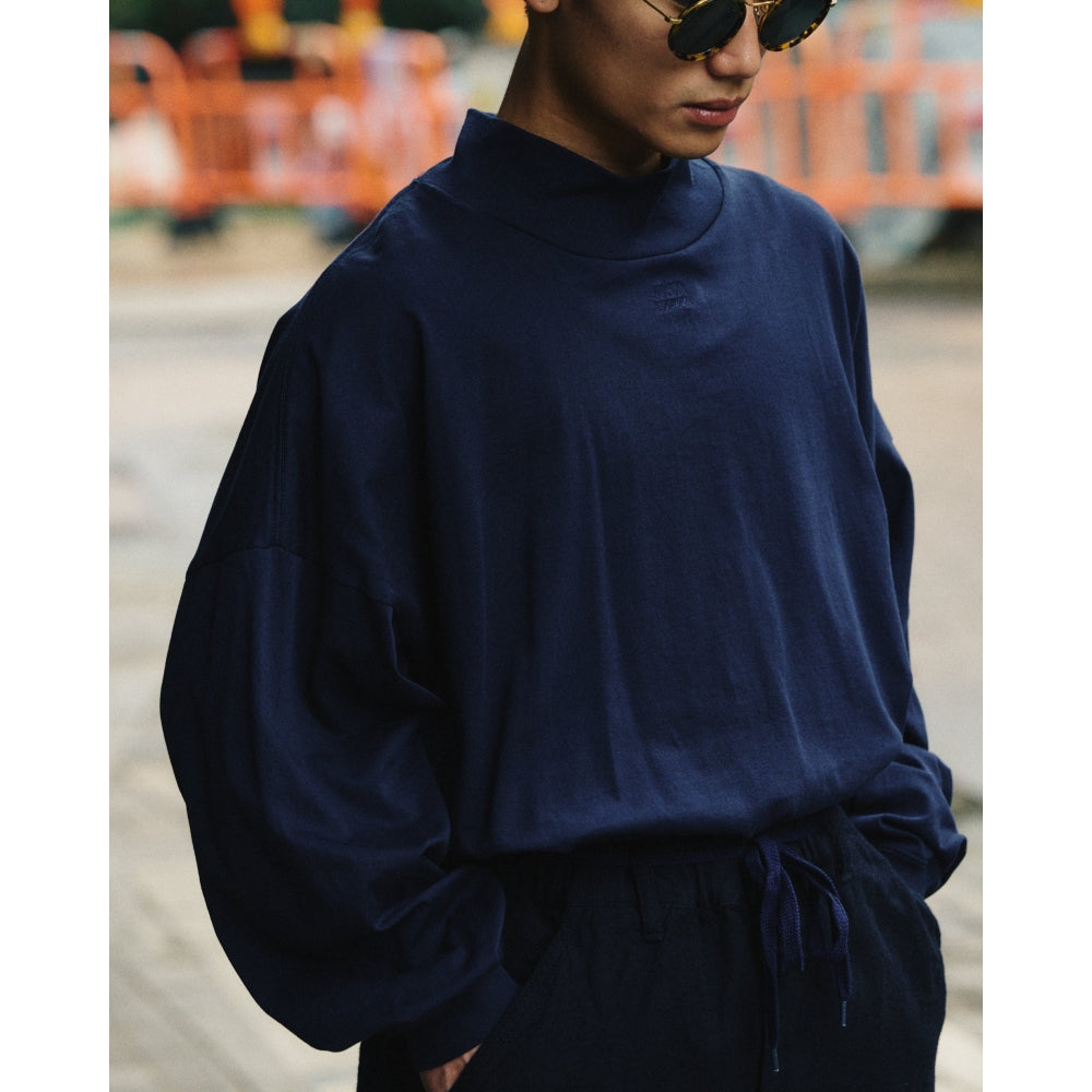 A.H A.H MOCK NECK LONG SLEEVE T-SHIRT-NAVY