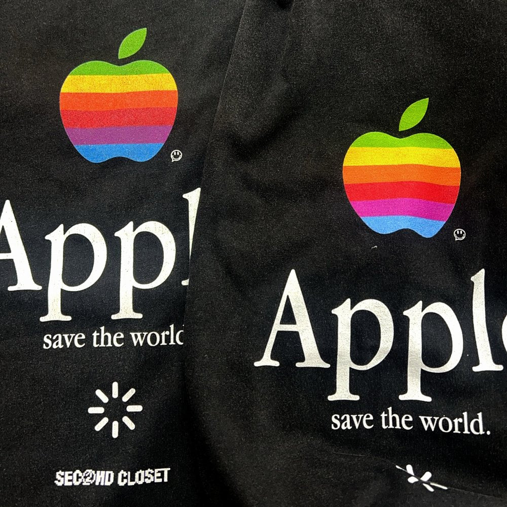 2ND CLOSET APPLE SAVE WORLD PRINED T-SHIRT-BLACK