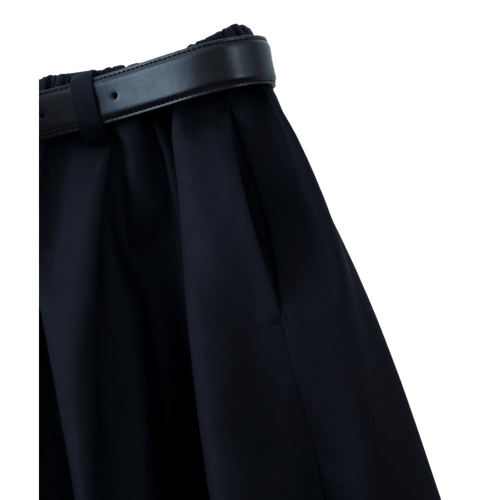 ESPRIT BELTED BUBBLE MIDI SKIRT-NAVY