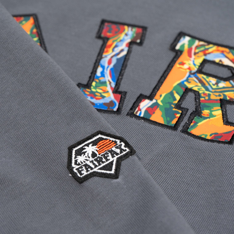 FAIRFAX COOGI PATTERN - EMBROIDERED COLLEGE LONG SLEEVE TEE-CHARCOAL