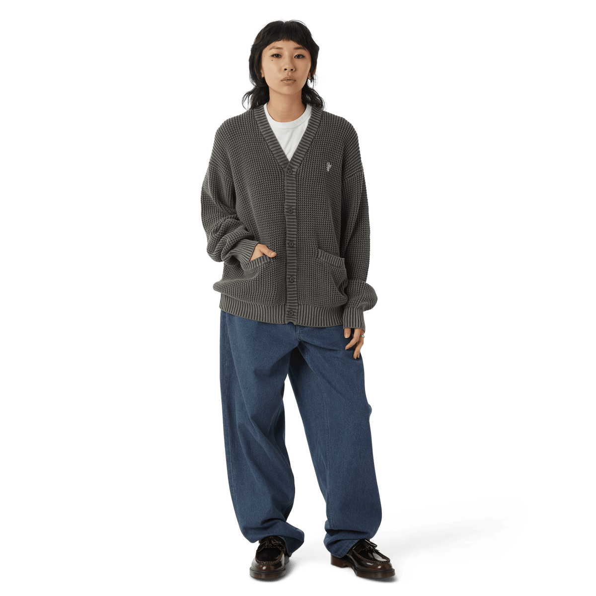 HUF COOLIDGE WAFFLE CARDIGAN-BLACK