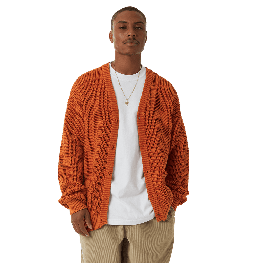 HUF COOLIDGE WAFFLE CARDIGAN-RUST - Popcorn Store