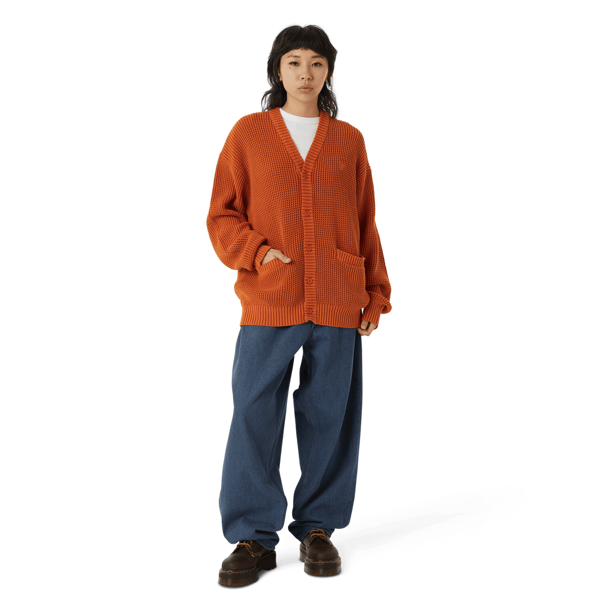HUF COOLIDGE WAFFLE CARDIGAN-RUST