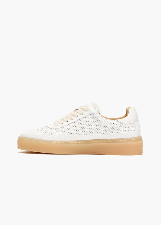 HIDDEN WHITE DARA LEATHER-TRIMMED PERFORATED LEATHER TRAINERS-WHITE