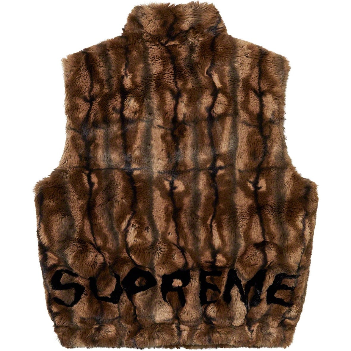 SUPREME FAUX FUR HOODED VEST-BROWN