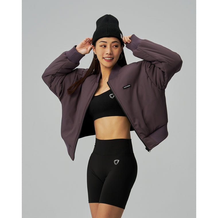 TEAMJOINED JOINED® WOMEN CROPPED TECH INSIDE OUT BOMBER JACKET-BLACK / PURPLE