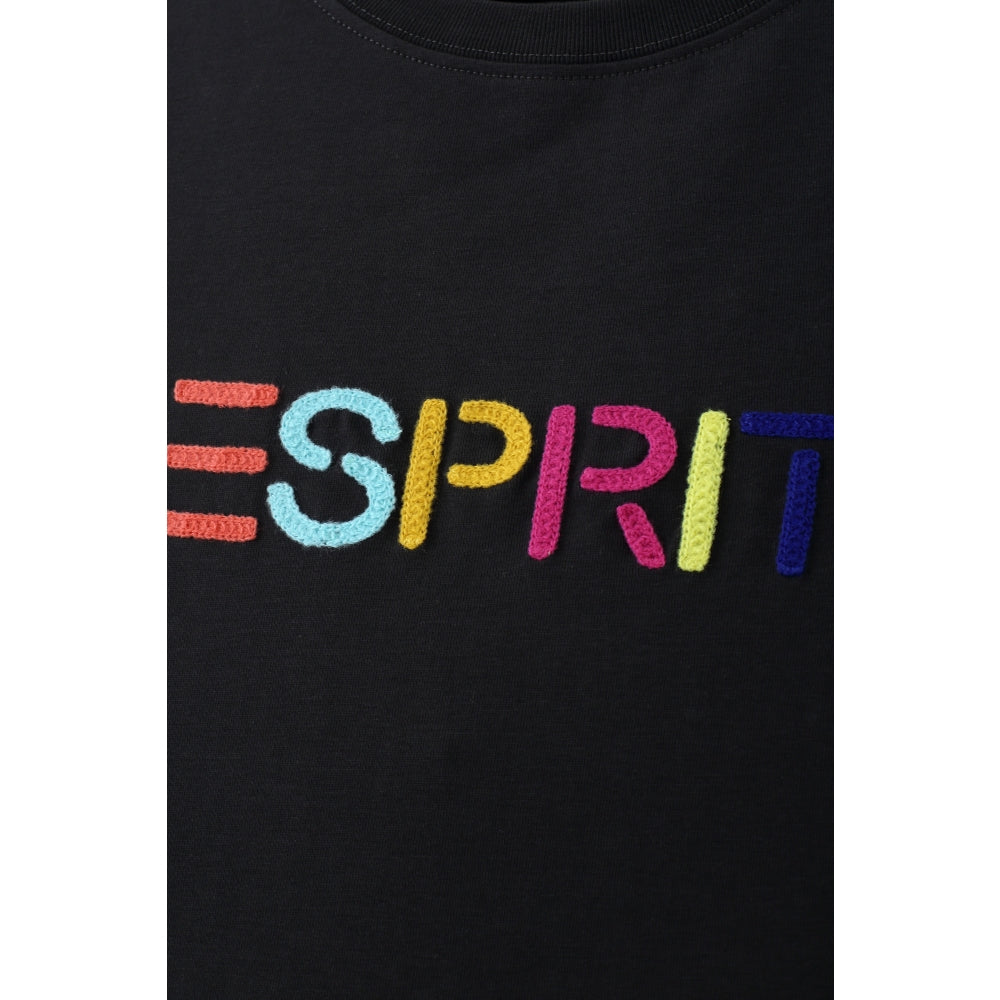 ESPRIT MULTICOLOUR EMBROIDERED LOGO T-SHIRT(WOMEN'S)-DARK GREY