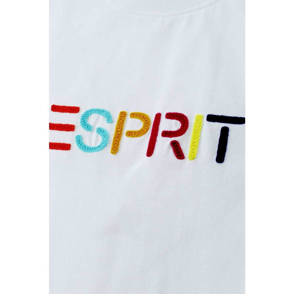 ESPRIT MULTICOLOUR EMBROIDERED LOGO T-SHIRT(WOMEN'S)-OFF WHITE