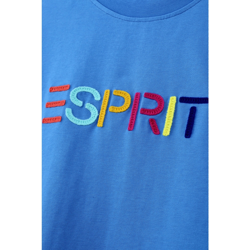ESPRIT MULTICOLOUR EMBROIDERED LOGO CREW NECK T-SHIRT(UNISEX)-BLUE