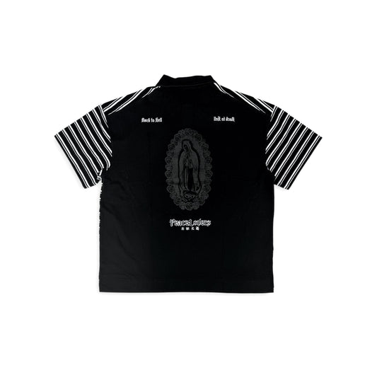 2ND CLOSET "PEACE MARIA" STRIPE POLO-SHIRT-BLACK
