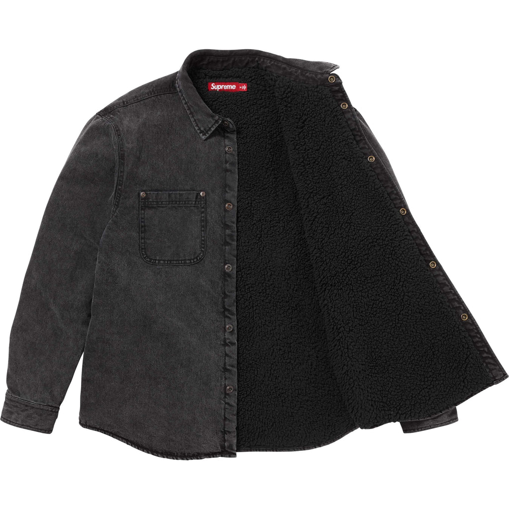 SUPREME SHEARLING LINED DENIM WORK SHIRT-BLACK - Popcorn Store