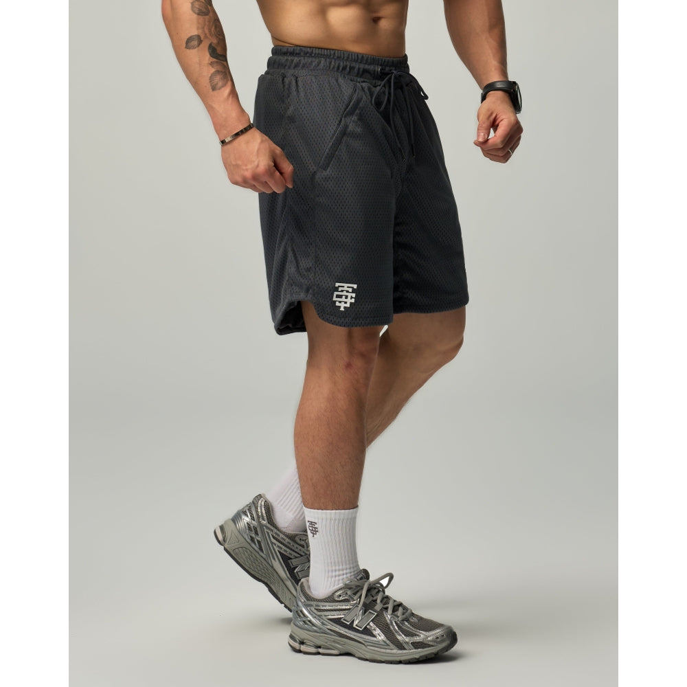TEAMJOINED TJTC™ FLOCK BADGE D-MESH V2 SHORTS-DARK GREY