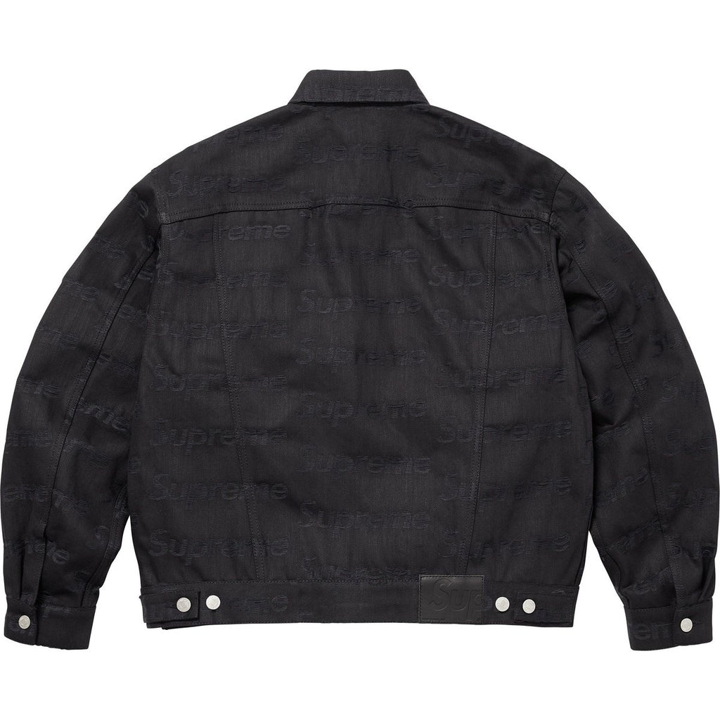 SUPREME JACQUARD LOGOS DENIM TRUCKER JACKET-BLACK - Popcorn Store