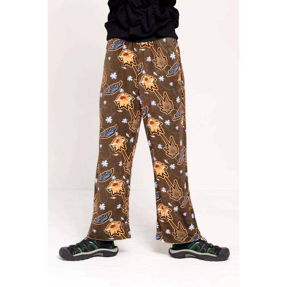 PERKS AND MINI METALLIC FLORAL VELOUR LEISURE PANTS-MULTI