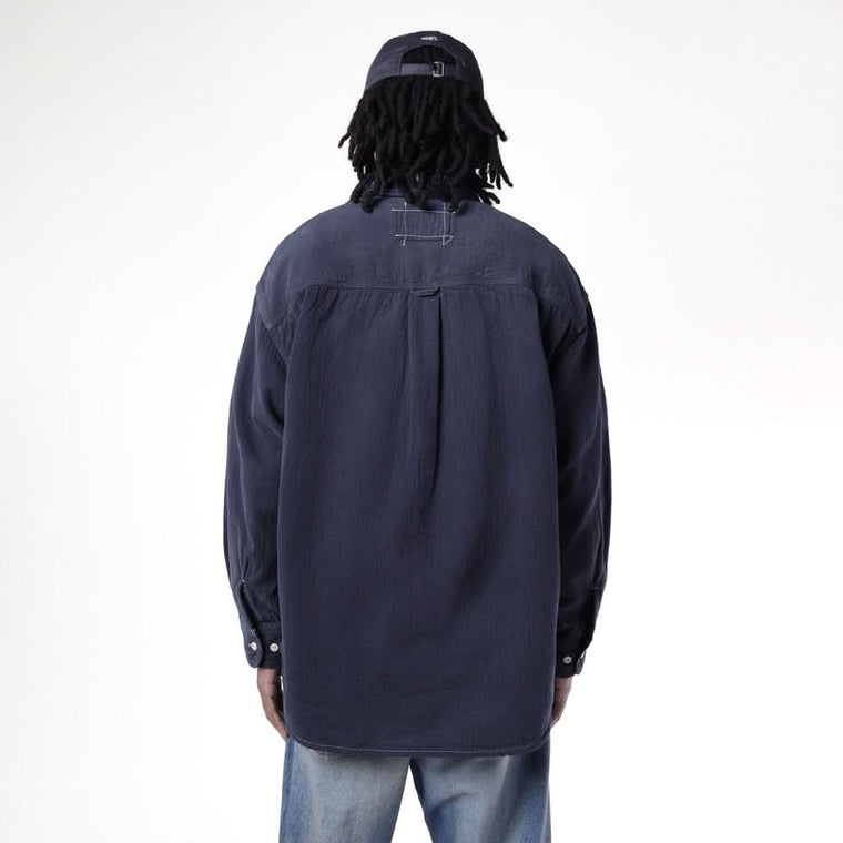 MADNESS 1/2 PLACKET MN-TEAM TWILL SHIRT (MADE IN JAPAN)-BLUE