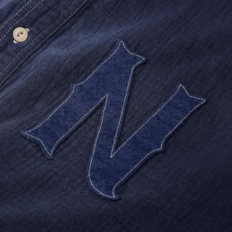 MADNESS 1/2 PLACKET MN-TEAM TWILL SHIRT (MADE IN JAPAN)-BLUE