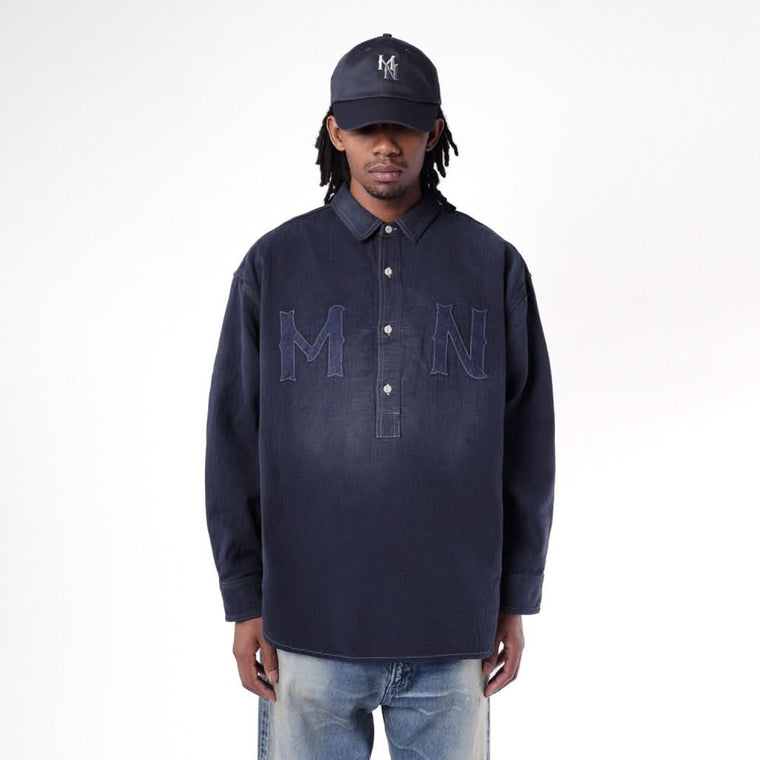 MADNESS 1/2 PLACKET MN-TEAM TWILL SHIRT (MADE IN JAPAN)-BLUE