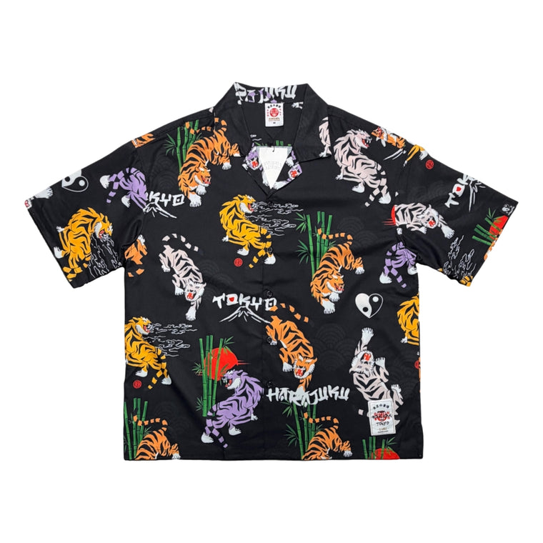 2ND CLOSET TIGERS HARAJUKU PRINTED SUMMER SHIRT-BLACK