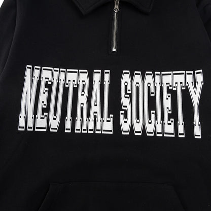 NEUTRAL SOCIETY ZIPPER POLO SWEATSHIRT-BLACK