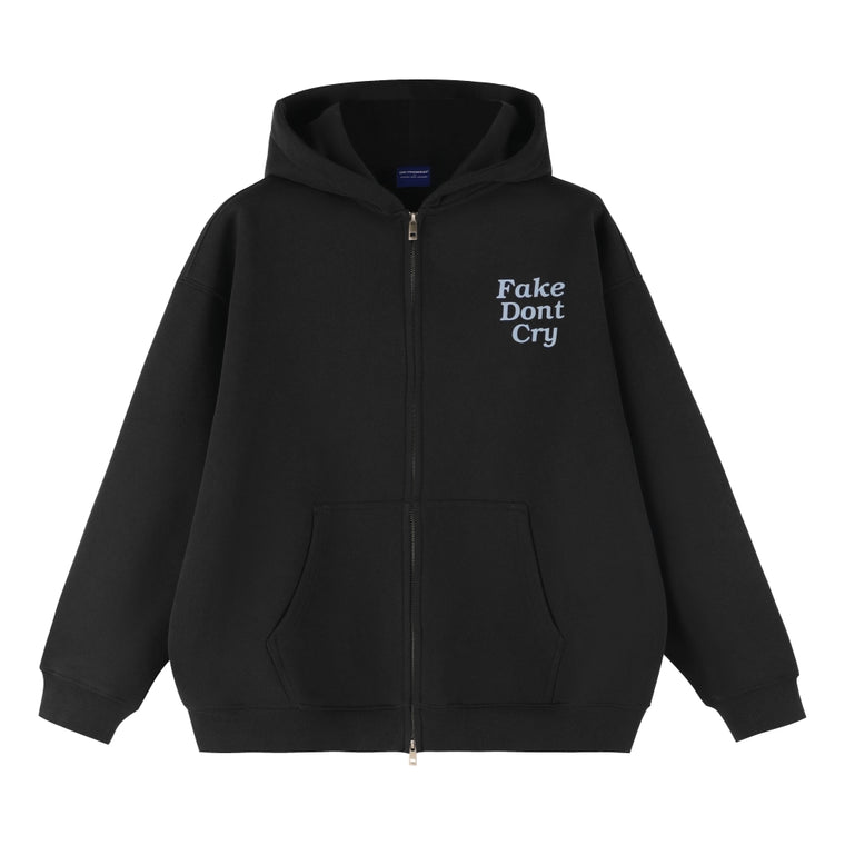 ORI FREDERIQO WASHED ZIP UP HOODED SWEATSHIRT-BLACK