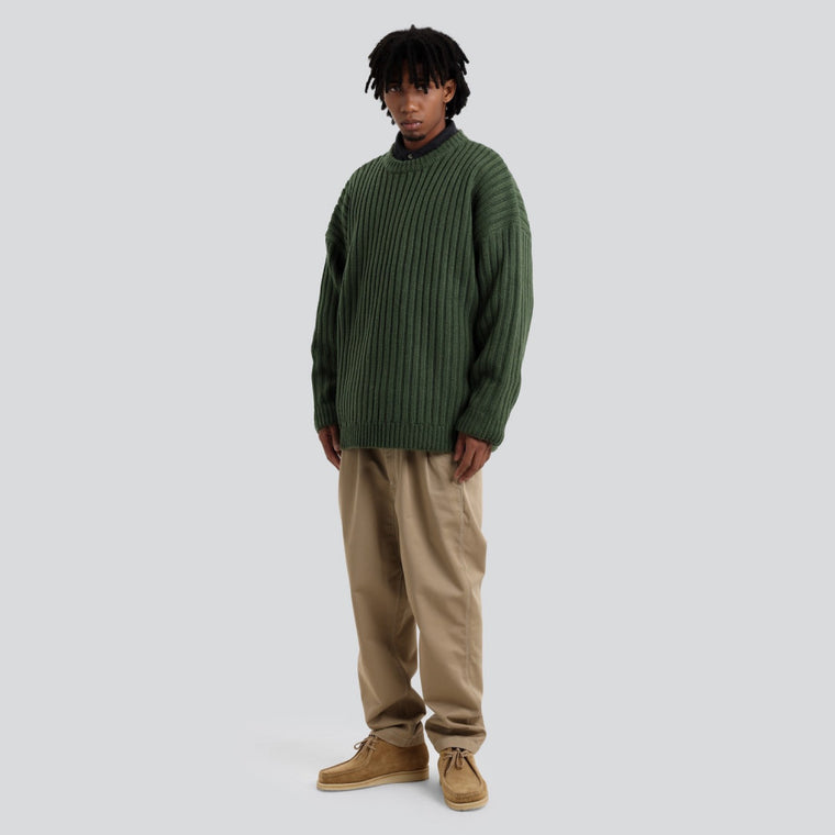 MADNESS RIBBED CREW KNIT SWEATER-GREEN