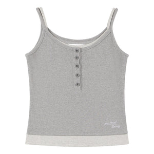 NEUTRAL SOCIETY 2 LAYERS BUTTON RIBBED TANK-HEATHER GREY