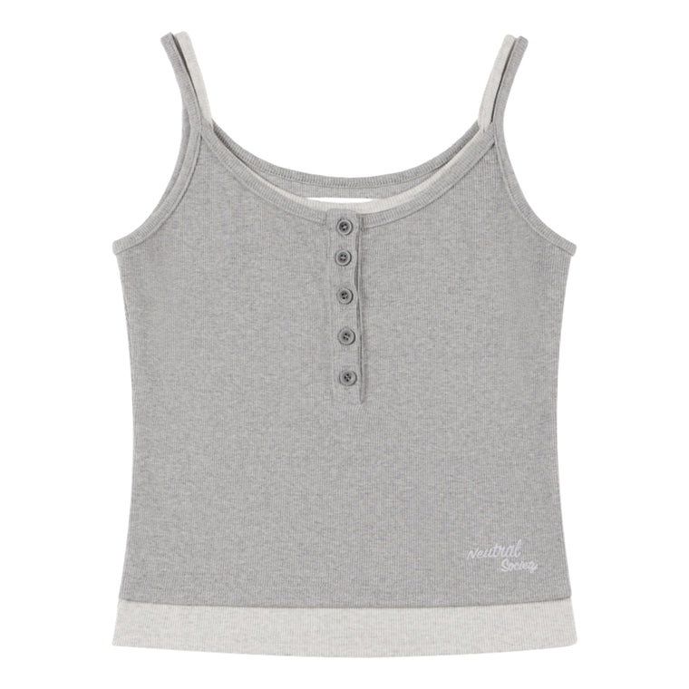 NEUTRAL SOCIETY 2 LAYERS BUTTON RIBBED TANK-HEATHER GREY