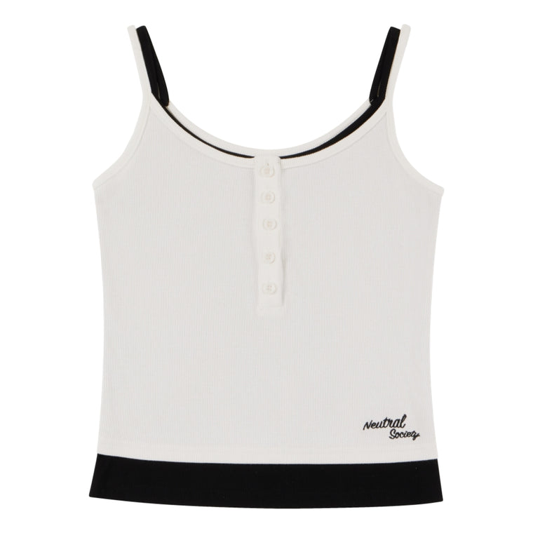 NEUTRAL SOCIETY 2 LAYERS BUTTON RIBBED TANK-WHITE