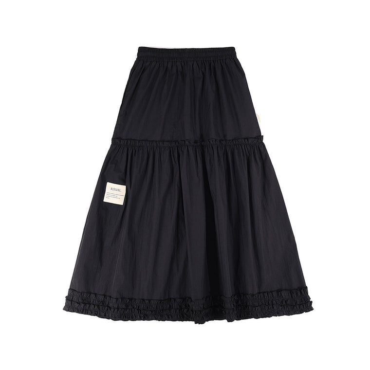 A[S]USL 2 LAYERS RUFFLES SKIRT-BLACK