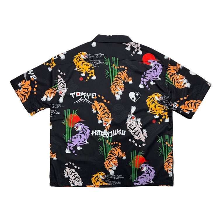 2ND CLOSET TIGERS HARAJUKU PRINTED SUMMER SHIRT-BLACK