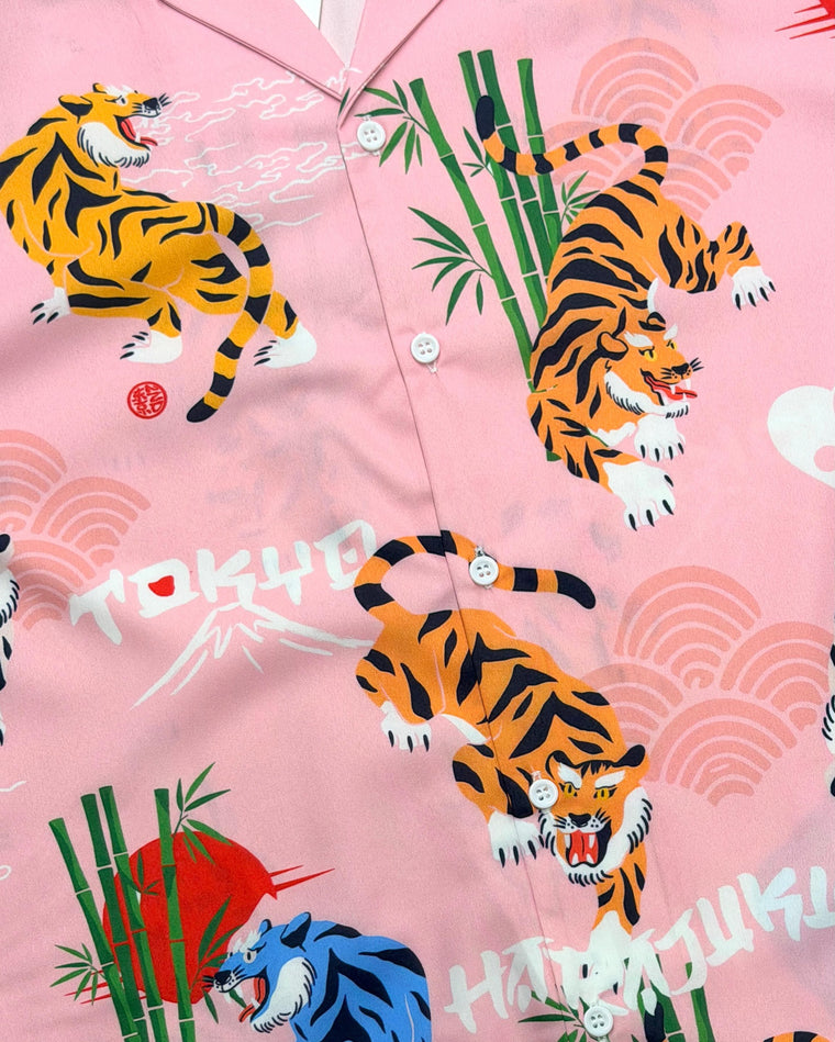 2ND CLOSET TIGERS HARAJUKU PRINTED SUMMER SHIRT-PINK