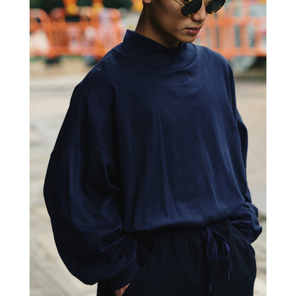 A.H A.H MOCK NECK LONG SLEEVE T-SHIRT-NAVY