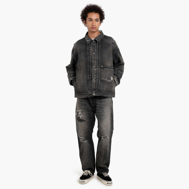 MADNESS AGING TYPE-I DENIM TRUCKER (DAMAGED AND REPAIRED FINISH) (MADE IN JAPAN)-BLACK INDIGO
