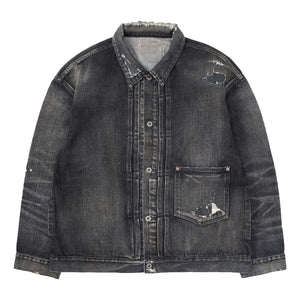 MADNESS AGING TYPE-I DENIM TRUCKER (DAMAGED AND REPAIRED FINISH) (MADE IN JAPAN)-BLACK INDIGO