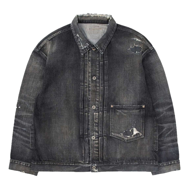 MADNESS AGING TYPE-I DENIM TRUCKER (DAMAGED AND REPAIRED FINISH) (MADE IN JAPAN)-BLACK INDIGO
