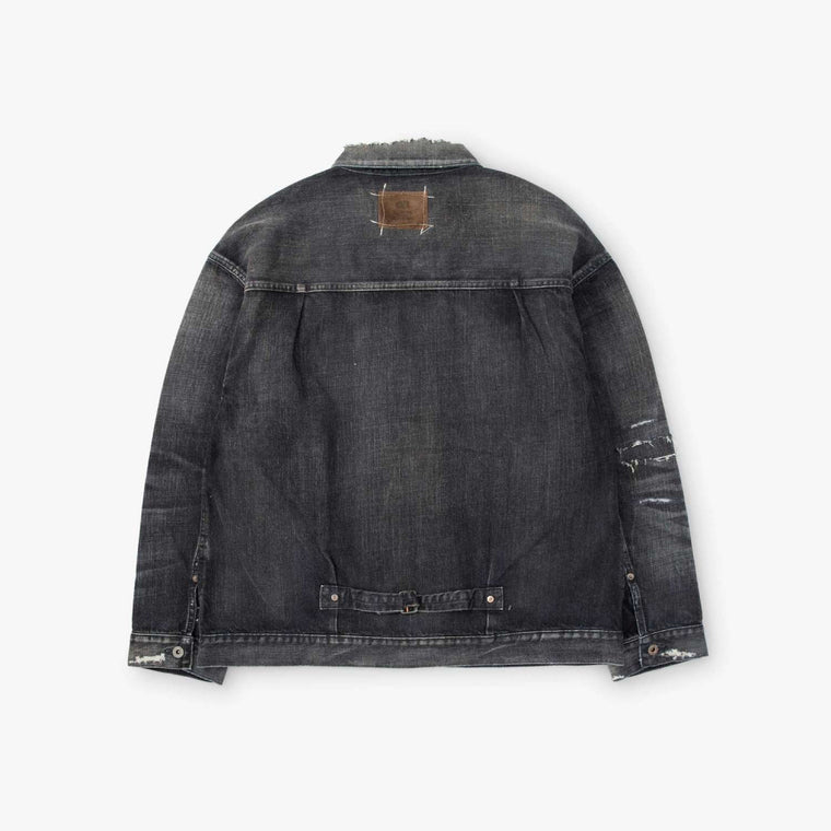MADNESS AGING TYPE-I DENIM TRUCKER (DAMAGED AND REPAIRED FINISH) (MADE IN JAPAN)-BLACK INDIGO