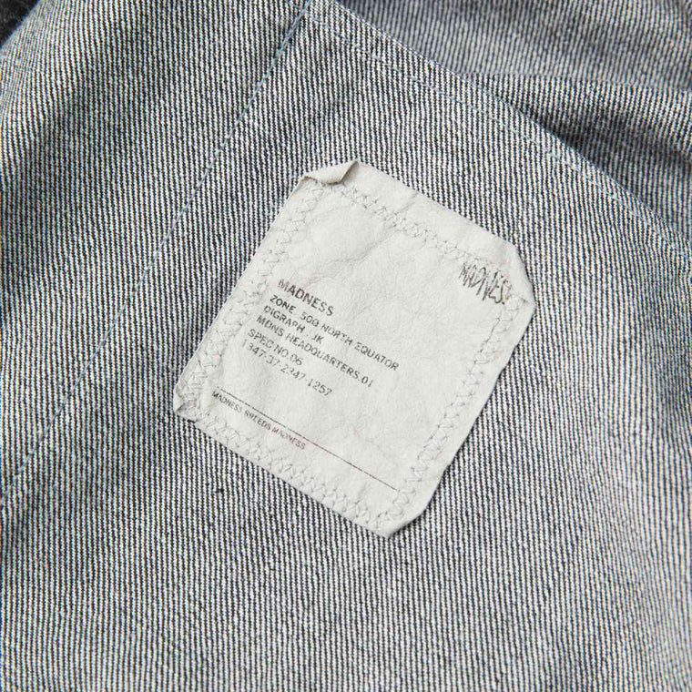 MADNESS AGING TYPE-I DENIM TRUCKER (DAMAGED AND REPAIRED FINISH) (MADE IN JAPAN)-BLACK INDIGO