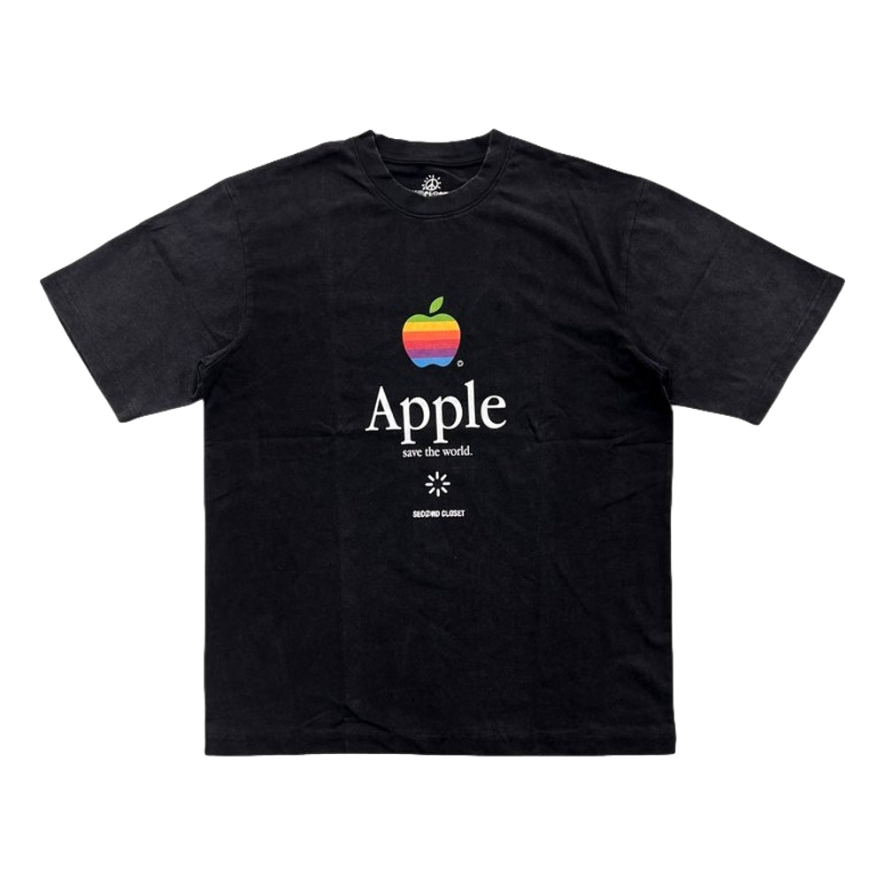 2ND CLOSET APPLE SAVE WORLD PRINED T-SHIRT-BLACK