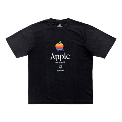 2ND CLOSET APPLE SAVE WORLD PRINED T-SHIRT-BLACK