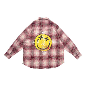 2ND CLOSET LOVE PEACE SMILEY PRINTED FLANNEL SHIRT-PINK