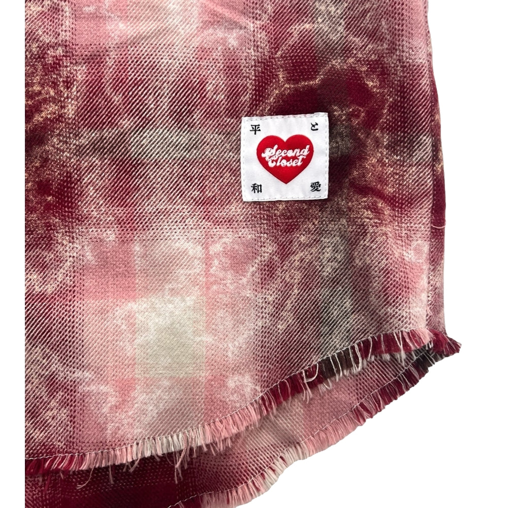 2ND CLOSET LOVE PEACE SMILEY PRINTED FLANNEL SHIRT-PINK