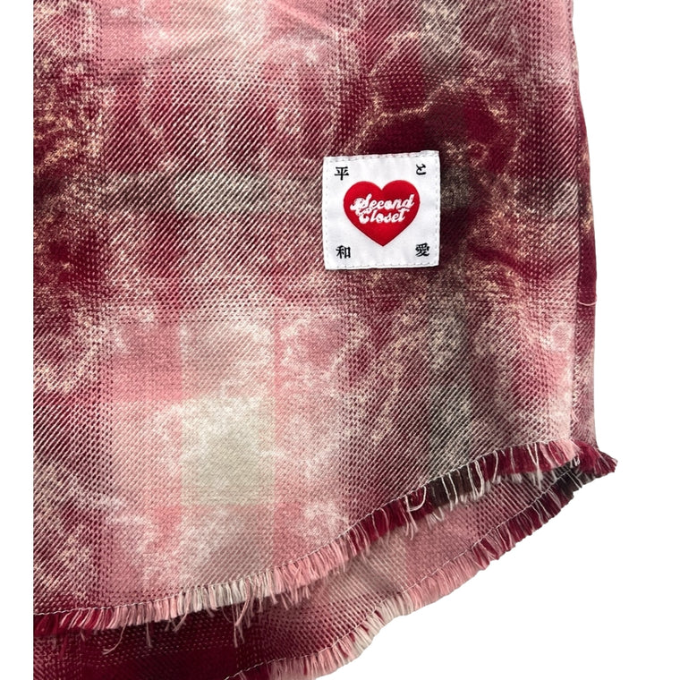 2ND CLOSET LOVE PEACE SMILEY PRINTED FLANNEL SHIRT-PINK