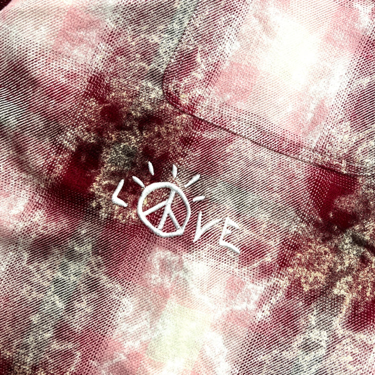2ND CLOSET LOVE PEACE SMILEY PRINTED FLANNEL SHIRT-PINK