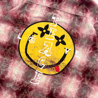 2ND CLOSET LOVE PEACE SMILEY PRINTED FLANNEL SHIRT-PINK