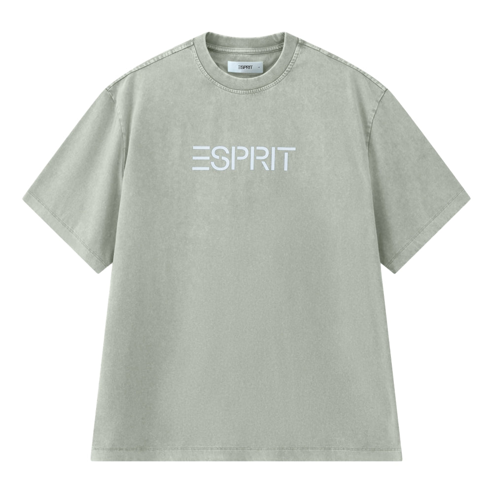 ESPRIT ACID WASH LOGO T-SHIRT（UNISEX）-KHAKI