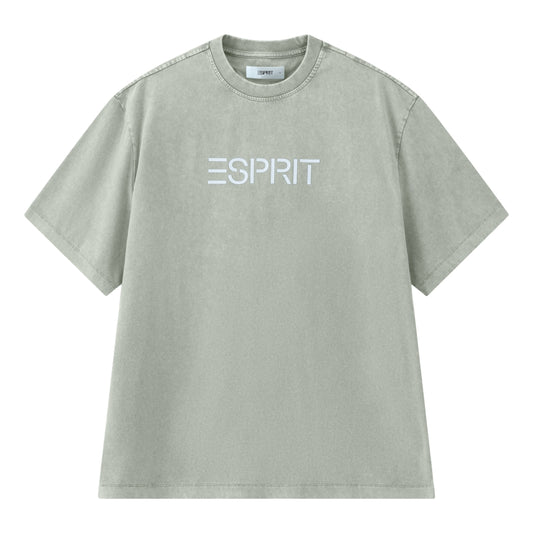 ESPRIT ACID WASH LOGO T-SHIRT（UNISEX）-KHAKI