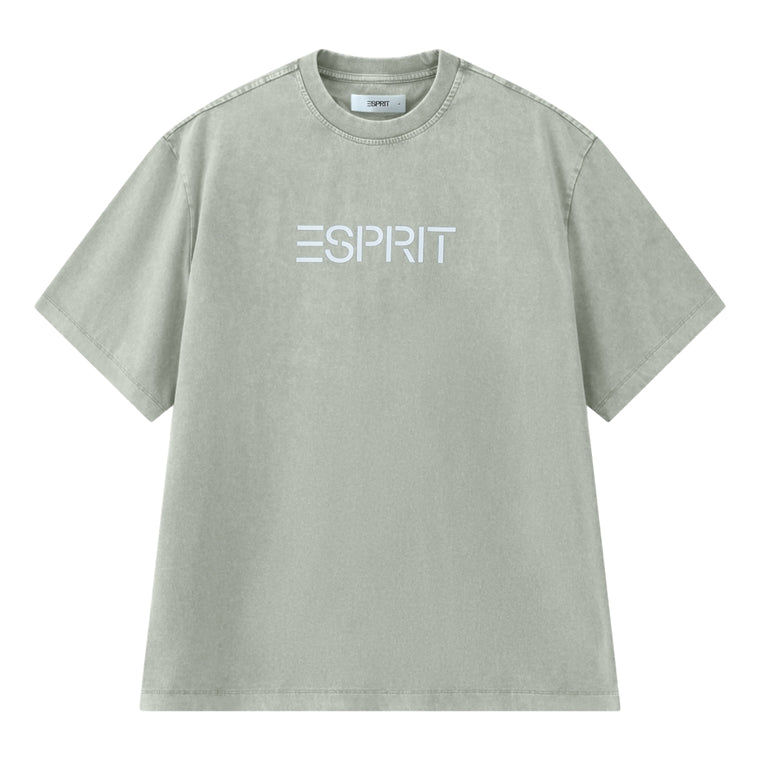 ESPRIT ACID WASH LOGO T-SHIRT（UNISEX）-KHAKI