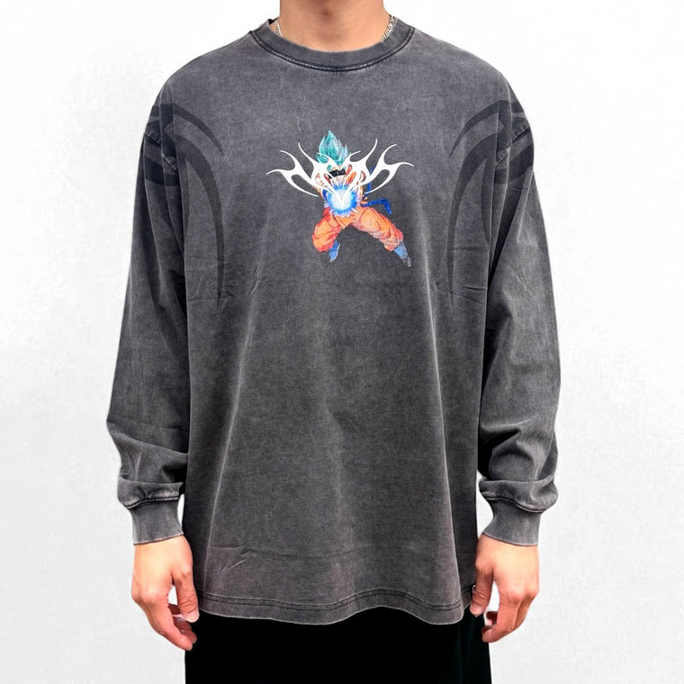 2ND CLOSET "BACK TO HELL" GOKU WASHED LS T-SHIRT-BLACK