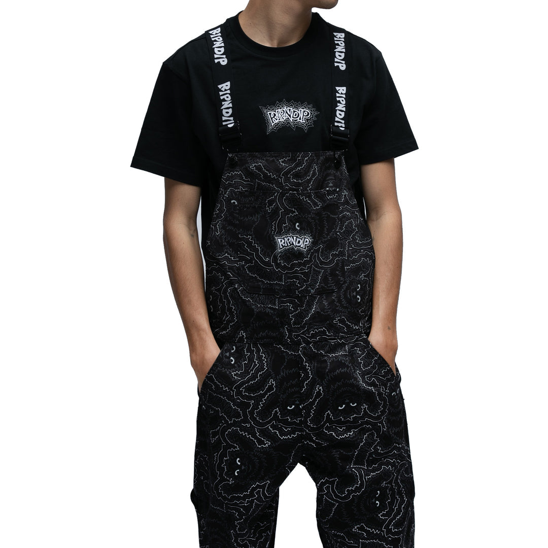 RIPNDIP BIG PUSSY ENERGY COTTON TWILL OVERALLS-BLACK