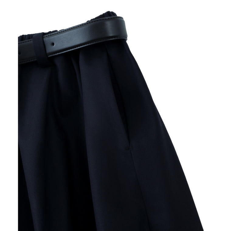 ESPRIT BELTED BUBBLE MIDI SKIRT-NAVY